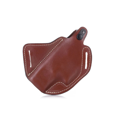 Handcrafted Cross-Draw Brown Leather Gun Holster - Custom Molded OWB Holster for Perfect Fit and Security with Reinforced Steel Thumb Break