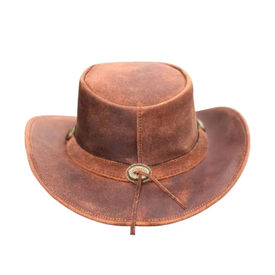Vintage Tan Real Leather Cowboy Hat – Handmade Western Style