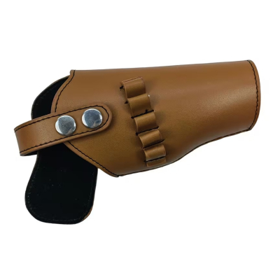 Leather Belt Holster with Snap Retention and Cartridge Loops – brown leather holster – front angle view