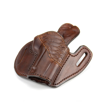 Russet Leather OWB Holster With Python Trim – angled view – burnished edges and forward cant design