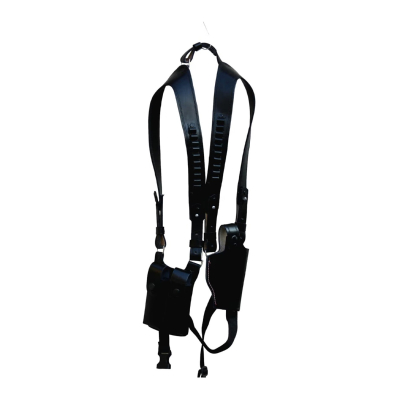 Black Leather Vertical Shoulder Holster With Mag Pouches