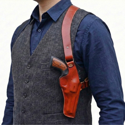 Brown Leather Vertical Shoulder Holster for S&W 686 Series