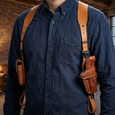 Leather Shoulder Holster Rig with Dual Magazine Pouch