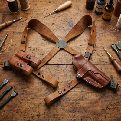 Leather Shoulder Holster Rig with Dual Magazine Pouch
