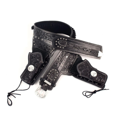 Silver King Leather Gun Belt With Double Holster - Open Top OWB Leather Western Holster