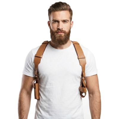 Tan Leather Shoulder Harness Holster With Dual Pouches