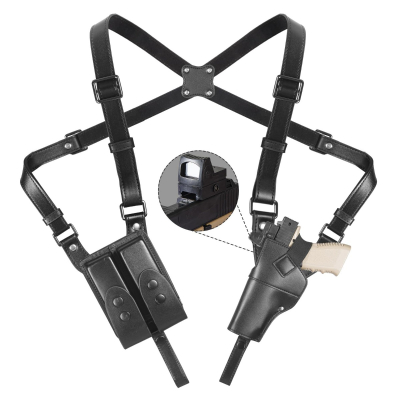 Black Vertical Shoulder Holster with Double Magazine Pouch