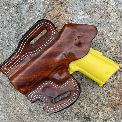 Walnut Woodgrain Finish OWB Leather Belt Holster