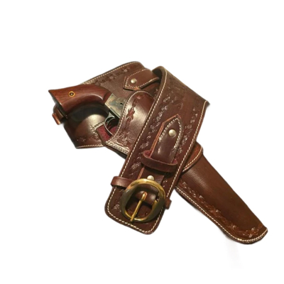 Brown Leather Western Gun Belt With Holster & Ammo Loops