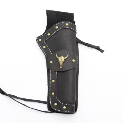 Western Leather Belt Holster with Decorative Flap – black holster – front product view