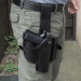 Black Leather Drop Leg Holster with Magazine Pouch angled front view