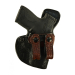 Black Leather IWB Holster With Bison Trim And Dual Snap Straps front view showing strong side carry profile and snap straps