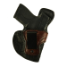 Black Leather IWB Holster With Bison Trim front view showing 15 degree forward cant and steel reverse J clip