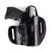 Black Leather Locking OWB Holster front profile showing belt slot design
