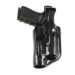 Black Leather OWB Light Bearing Holster front view with reinforced thumb break