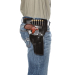 Black leather revolver belt holster with cartridge loops worn on hip