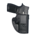 Black Leather Tuckable IWB Holster With Steel Clip front view showing straight drop design and adjustable retention screw