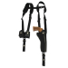 Black Leather Vertical Shoulder Holster full harness layout with dual speed loader pouch
