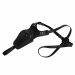 Black vertical shoulder holster laid flat showing adjustable harness and tie down strap