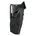 Black Low Ride Duty Belt Holster With Level Three Retention front view showing structured duty holster with retention hood