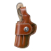 Brown Leather Driving Holster Left Hand – front view – smooth leather crossdraw holster with thumb break