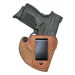 Brown Leather IWB Holster With Reverse J Clip – front view showing 15 degree cant, tension screw, and steel belt clip