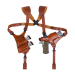 Brown Leather Lined Shoulder Holster System showing holster and double magazine carrier on harness