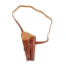 Brown leather M3-style shoulder holster laid flat showing full adjustable shoulder strap and vertical holster orientation on a white background