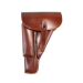 Brown leather OWB flap holster front view with full flap closure