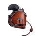 Brown leather OWB holster with ammo loops front view and retention strap