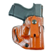 Brown Leather OWB IWB Holster front view with retention strap and molded body