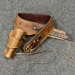 Brown Western Leather Revolver Holster Cartridge Belt – angled product view – brown leather holster, brass tone buckle, cartridge loops, and tie down strap