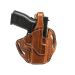Brown Leather Thumb Break OWB Holster main view showing forward cant and retention strap