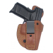 Brown Leather Tuckable IWB Holster With Forward Cant – clip side view showing reverse J steel clip, tension screw, and tuckable leather extension