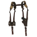 Brown Leather Vertical Shoulder Holster full harness view showing cross back straps and dual speed loader pouch