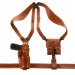 Brown Leather Vertical Shoulder Holster System with vertical handgun holster and double magazine carrier