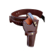 Brown leather western revolver holster with cartridge belt and white contrast stitching
