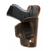 Brown water buffalo leather IWB holster front view with belt clip and full sweat shield