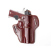 Burgundy leather OWB pancake holster with semi-auto pistol, molded fit and dual belt slots