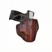 Brown full-grain leather custom OWB holster showing open-top design and molded firearm fit