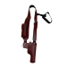 Brown leather vertical shoulder holster with ammo loops and underarm carry design
