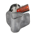 Grey Leather OWB Pancake Holster angled view showing belt wing design
