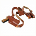 Handcrafted leather horizontal shoulder holster with adjustable harness and dual magazine pouches for concealed carry