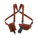 Leather Horizontal Shoulder Rig With Dual Magazine Holder – full system front view – tan leather harness and holster