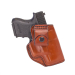 Light Brown Leather Crossdraw IWB Holster front view showing reinforced strap and molded leather shape