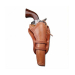 Lined gunfighter leather holster holding a revolver, featuring a traditional Western-style design with reinforced stitching