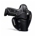 Matte Black LockLeather OWB Holster front view showing locking retention strap area and belt slots