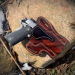 Mahogany leather OWB holster with thumb break retention handcrafted from vegetable tanned cowhide