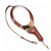 Brown leather shoulder holster for Model P or Thunderer-style revolver with adjustable strap, shown on a white background.