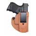 Natural Leather Appendix Tuckable IWB Holster – clip side view showing steel reverse J clip and reinforced opening